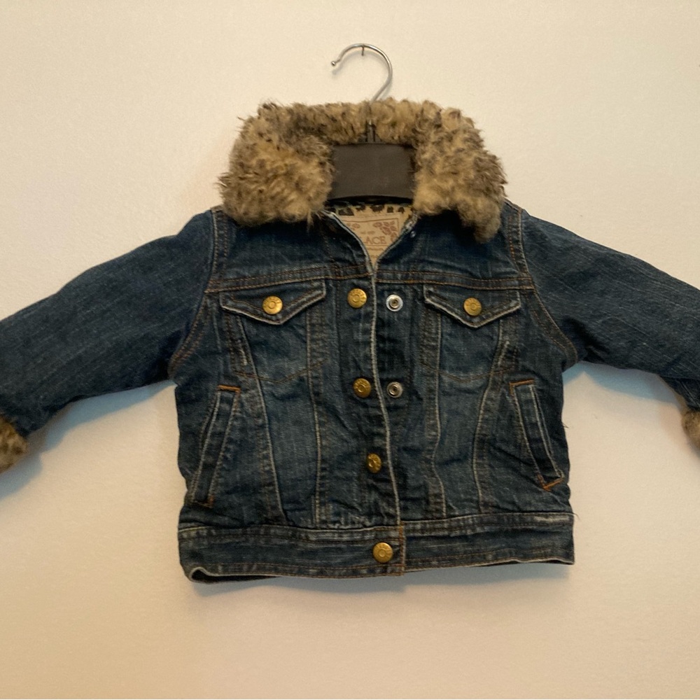 Children’s place 12 months girls denim jean jacket with faux fur trim